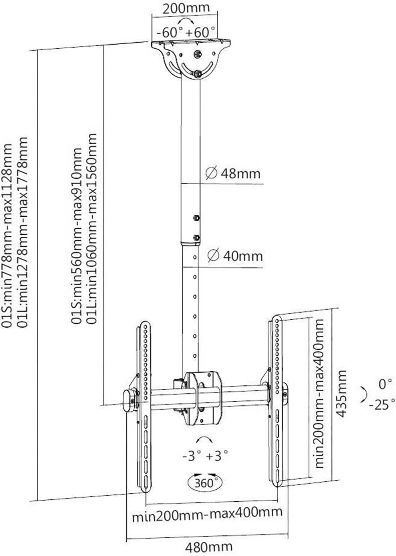 TECHly ICA-CPLB-944S TV-Deckenhalterung 81,3 cm (32") - 139,7 cm (55") Deckenhalter, Neigbar, Schwenkbar-6