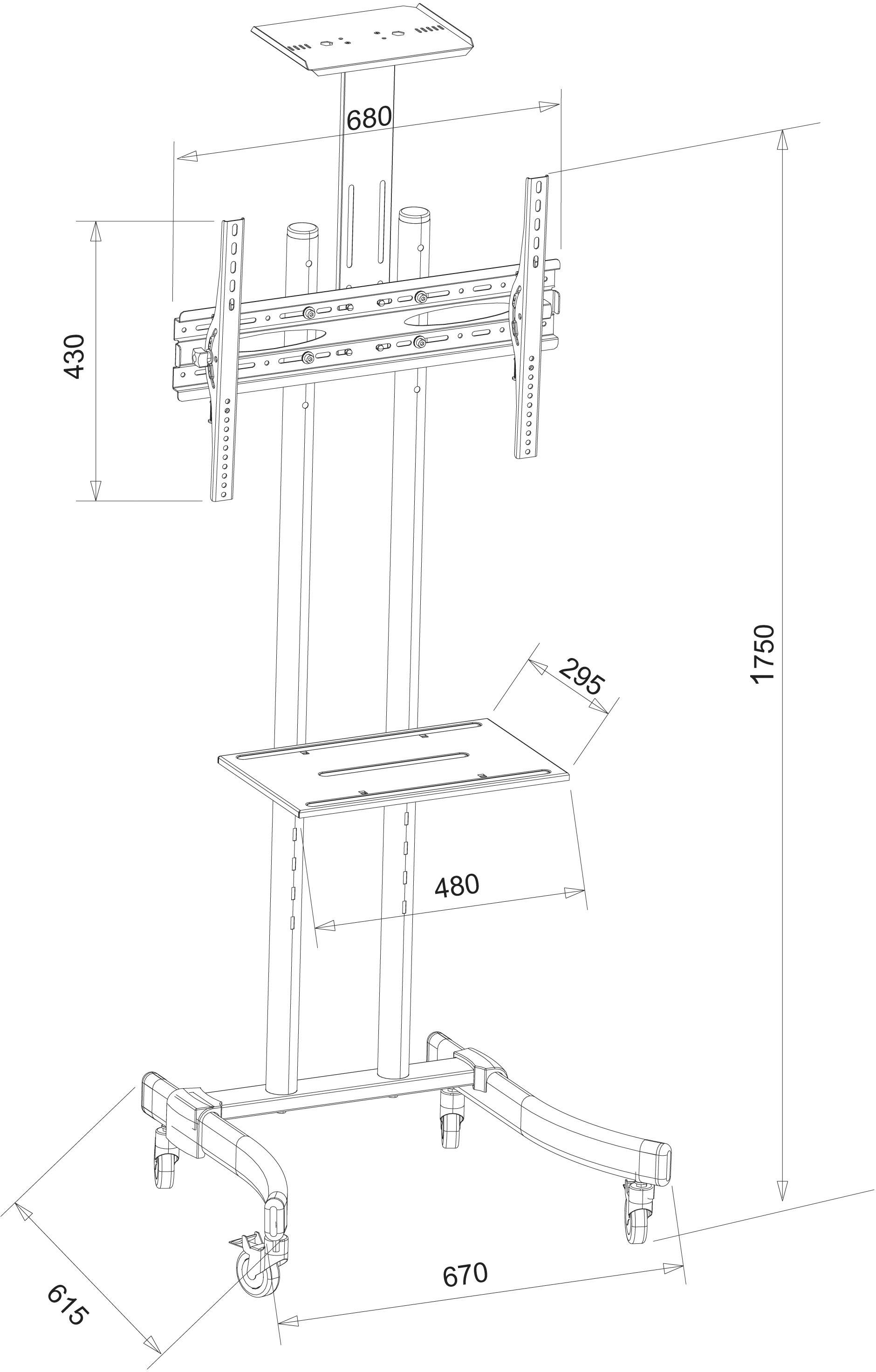 TECHly ICA-TR23 TV-Rollwagen 81,3 cm (32") - 177,8 cm (70") Neigbar Geräteablage-2