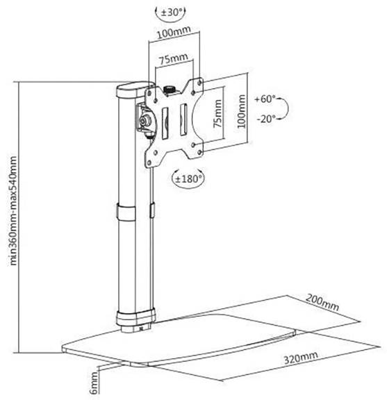 TECHly ICA-LCD-260 Monitor-Standfuß 1 Display(s) 43,2 cm (17") - 68,6 cm (27") Weiß Höhenverstellbar, Neigbar, Rotierbar-7