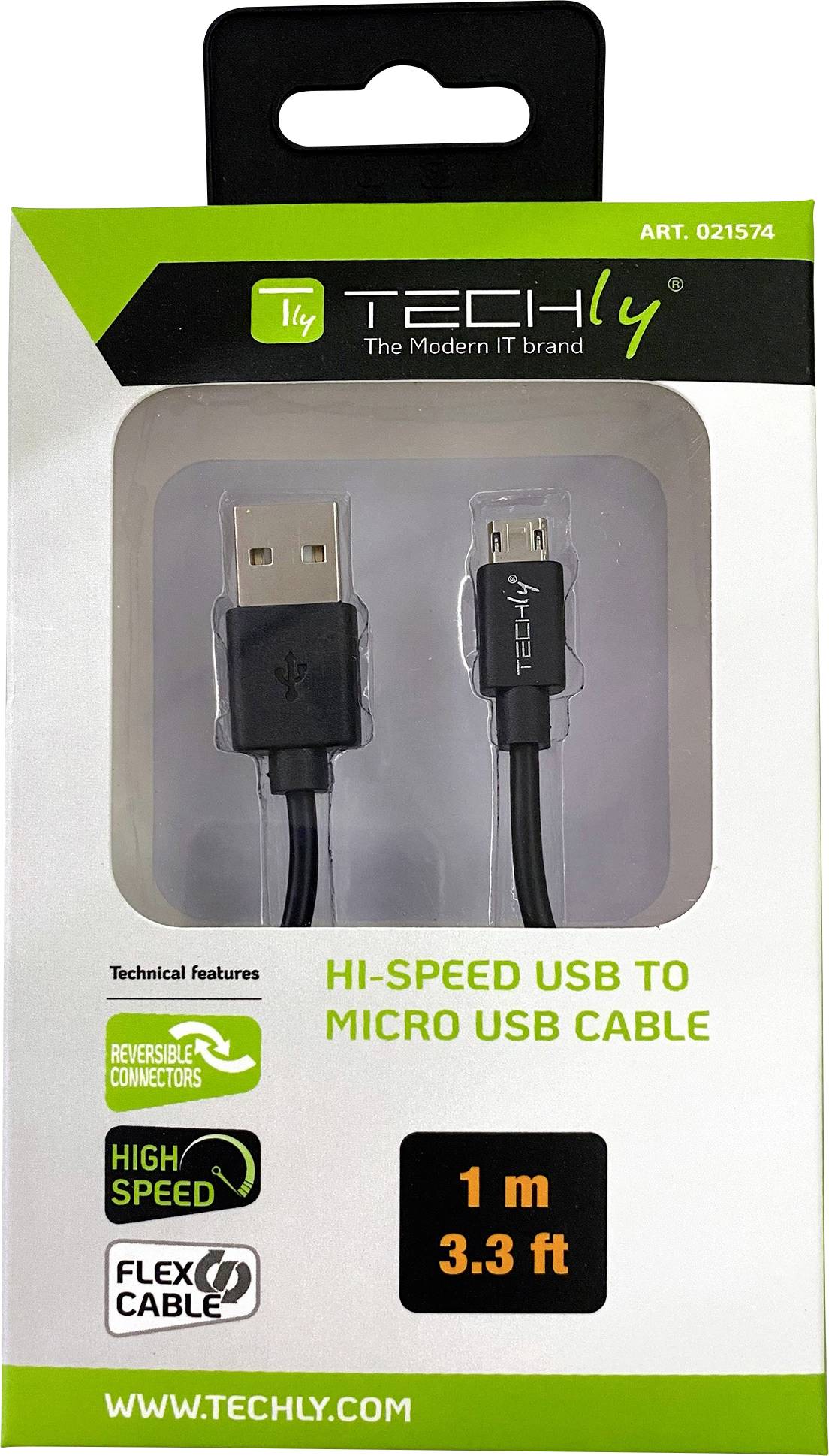Techly USB-Kabel - USB (M) umkehrbar zu Micro-USB Typ B (M) - umkehrbar - USB 2.