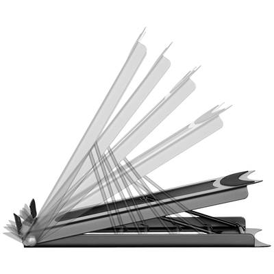 Laptopständer in mehreren Höhen verstellbar, seitliche Ansicht. Zeigt die Anpassungsfähigkeit und Höhenoptionen.