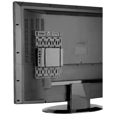 Rückseite eines Flachbildfernsehers mit einer Halterung zur Wandmontage, in seitlicher Ansicht.