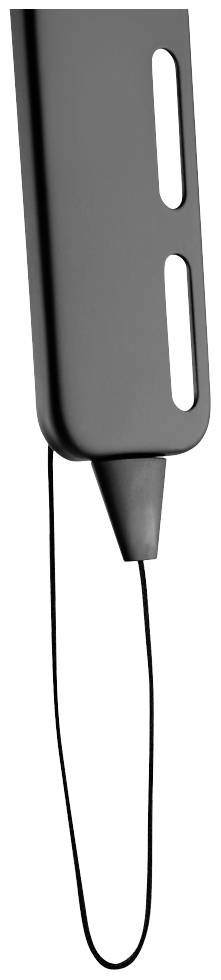 Schwarze Silikonschutzhülle mit Halterung und Trageschlaufe, vermutlich für ein elektronisches Gerät oder Zubehör.