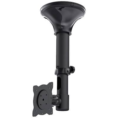 Halterung für Flachbildschirme an der Decke, schwarz, mit verstellbarem Arm zur Anpassung der Bildschirmhöhe und -neigung.