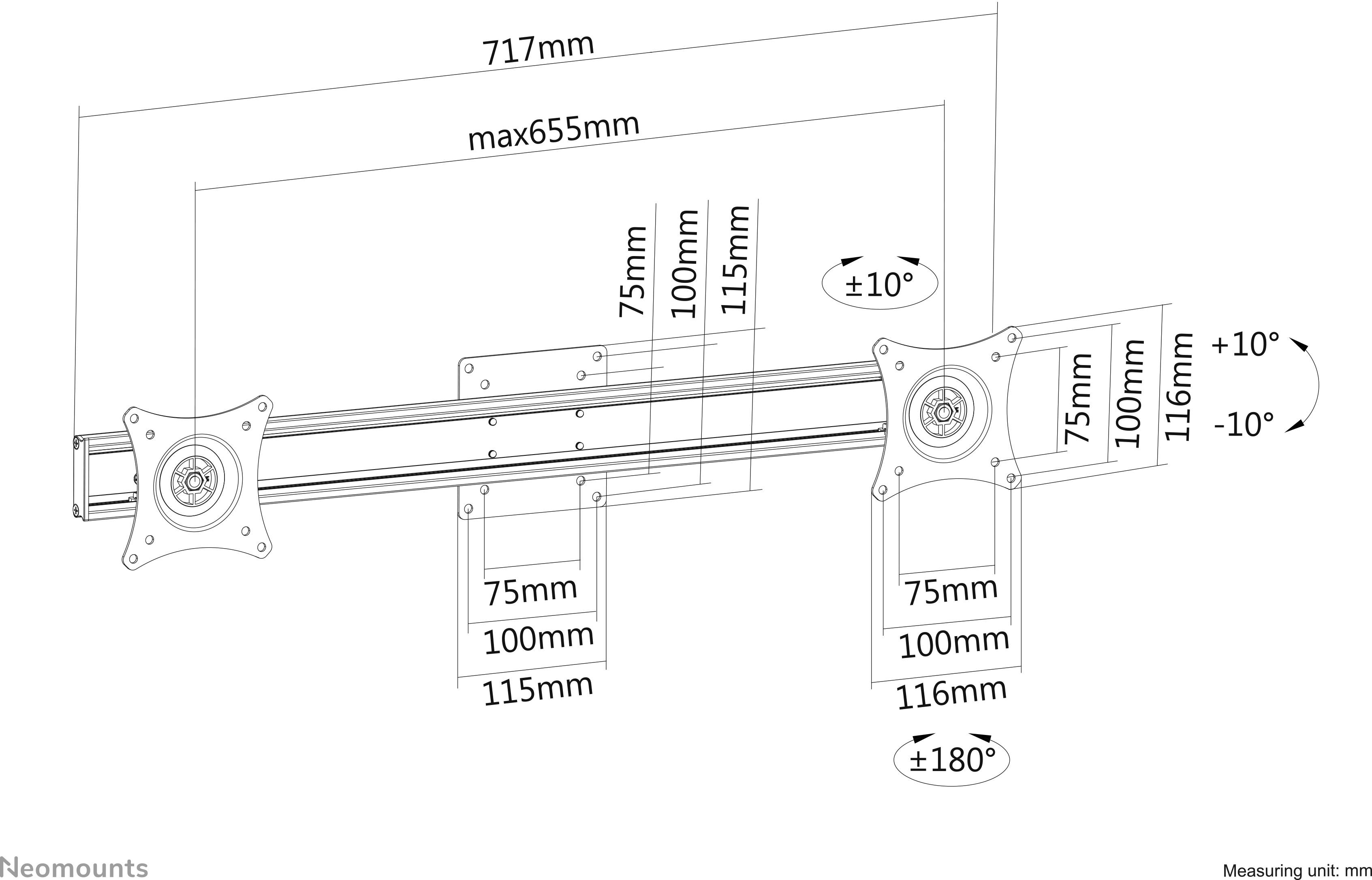 Neomounts Montagekomponente Montageschiene 2 VESA-Adapter VESA Adapterplatte für 2 LCD-Displays Schwarz-4
