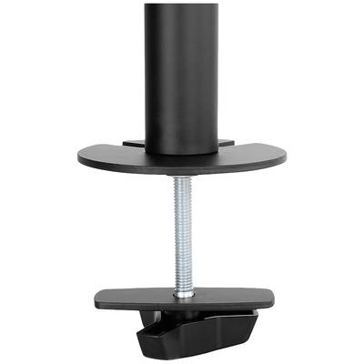 Schwarze, verstellbare Tischklemme mit Schraubmechanismus zur Befestigung eines Monitorständers an der Tischkante.