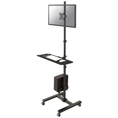 Höhenverstellbarer Rollwagen mit Monitorhalterung, Tastaturablage und Computerfach. Ideal für flexible Arbeitsplatzgestaltung.