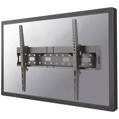 Flacher, schwarzer TV-Halter mit verstellbaren Armaturen, montiert auf einer glatten, reflektierenden Oberfläche.