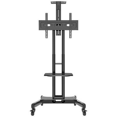 Mobiler TV-Ständer mit Rollen, höhenverstellbar, mit Ablagefläche und Halterung für große Bildschirme. Ideal für flexible Präsentationen.