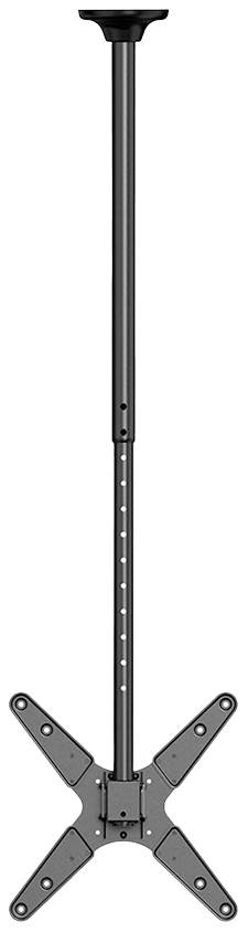 Halterung für einen Beamer oder Monitor zur Deckenmontage, aus Metall mit verstellbarer Höhe und mehreren Befestigungspunkten.