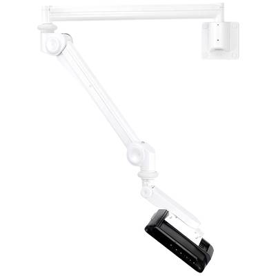 Ein weißer, verstellbarer Wandarm mit schwarzer Halterung unten, geeignet zur Befestigung und flexiblen Positionierung von Geräten.