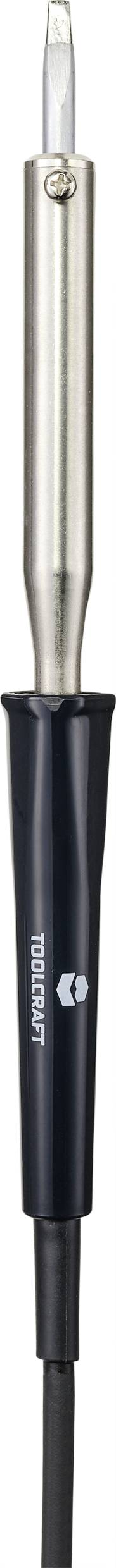 Ein Lötkolben mit einer spitzen Metallspitze und einem schwarzen Griff, geeignet für feine Lötarbeiten in Elektronikprojekten.