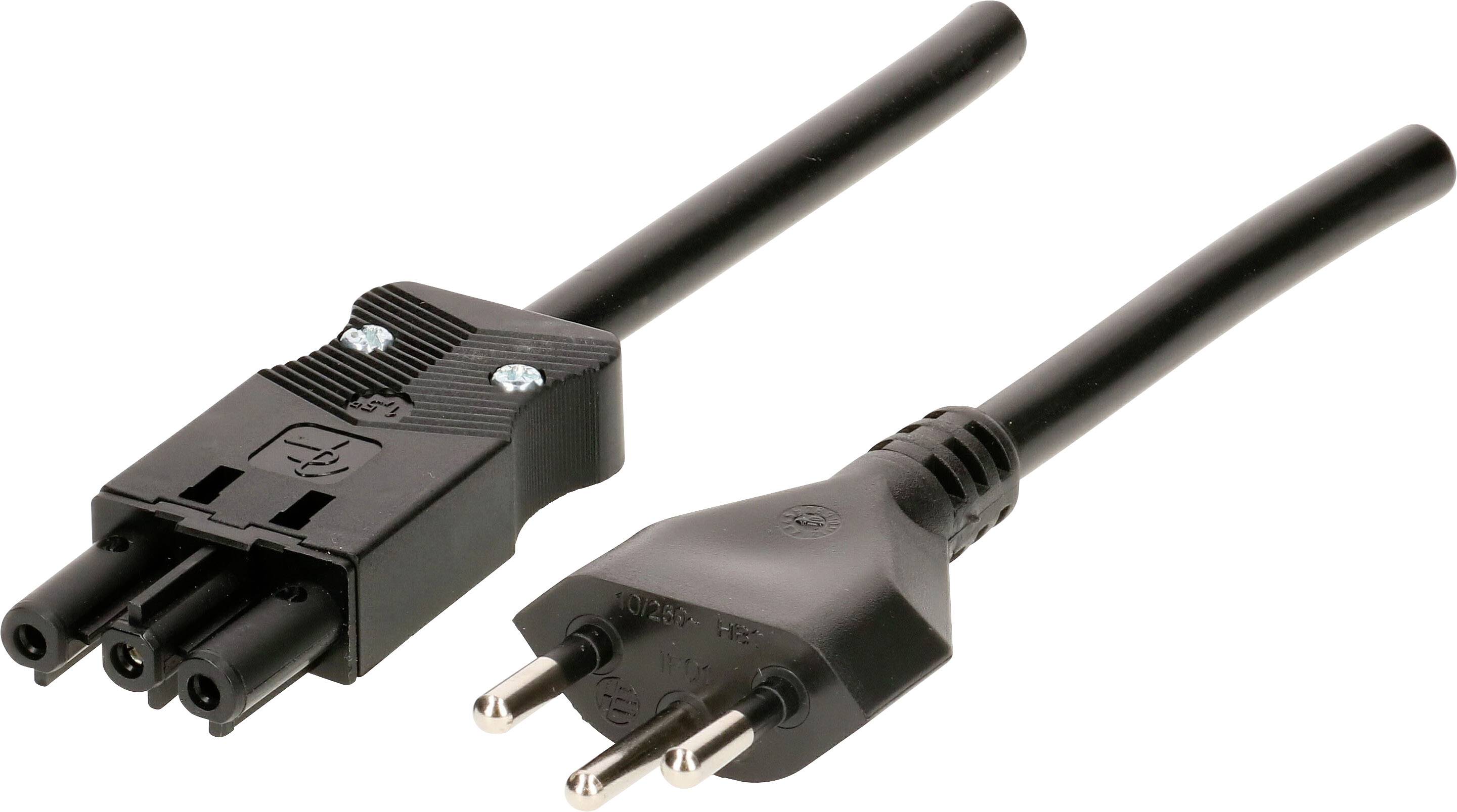 'Schukostecker' und 'Wieland-Stecker', beide schwarz mit dreipoligen Anschlüssen. Sie bieten verschiedene Verbindungsmöglichkeiten für Stromgeräte.