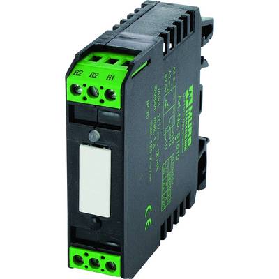 Ein grünes und schwarzes elektronisches Relaismodul mit Beschriftungen für Anschlüsse und technische Spezifikationen.