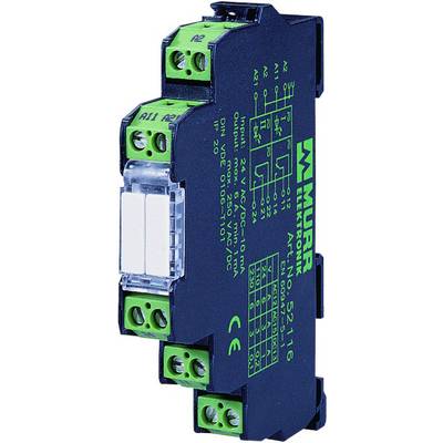 Ein elektronisches Modul von Murrelektronik mit grünen Anschlüssen und weißen Schaltern, verwendet zur Stromregelung und Automation.
