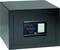 Schwarzer Tresor mit elektronischem Zahlenschloss und digitalem Tastenfeld auf der Vorderseite, geeignet zur sicheren Aufbewahrung.