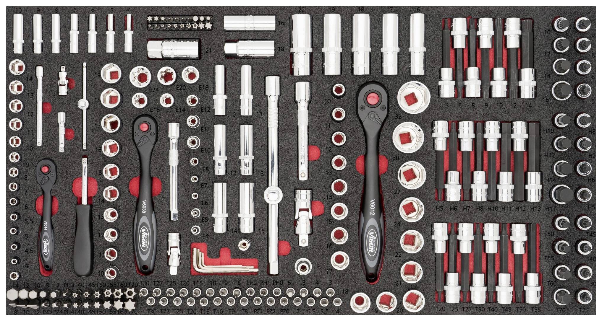 Vigor Steckschlüsselsatz metrisch 1/4 (6.3 mm), 3/8 (10 mm) V4586
