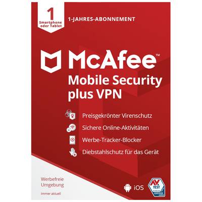 McAfee Mobile Security Plus - Android/iOS (Code in a Box) Jahreslizenz, 1 Lizenz Android, iOS Antivirus, Sicherheits-Sof