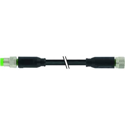 Eine schwarze Elektronikkabelverbindung mit grünen und grauen Anschlüssen an beiden Enden.