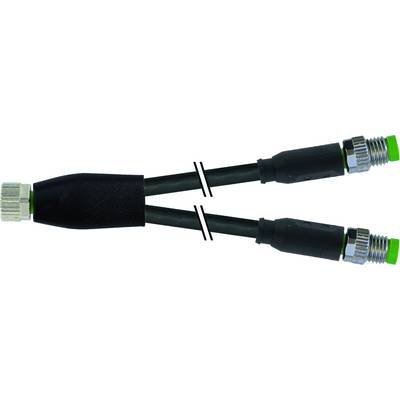 'Schwarzer Y-Adapterkabel mit metallenem Anschlussstecker auf der einen und zwei schwarzen Kabeln mit grünen Steckerenden auf der anderen Seite.'
