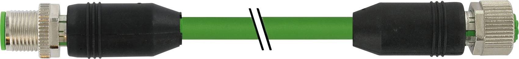 Ein Kabel mit einem grünen Kunststoffmantel und zwei schwarze Anschlüsse an beiden Enden.