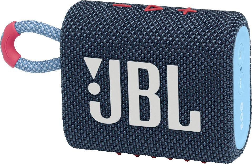 JBL Go 3 Bluetooth Lautsprecher Wasserfest, Staubfest Blau, Pink