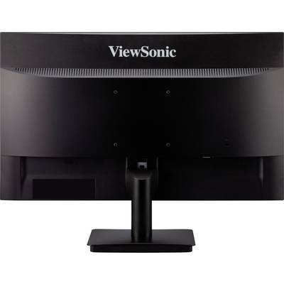 Rückseite eines ViewSonic-Monitors. Schwarzes Gehäuse mit zentralem Standfuß. Firmenlogo oben abgebildet.