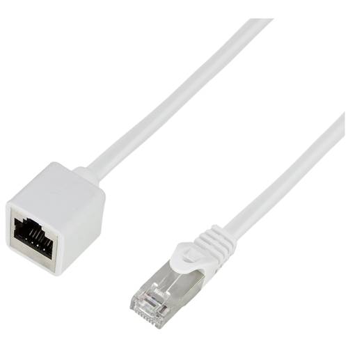 LogiLink CQX051S RJ45 Netzwerkkabel, Patchkabel CAT 6a S/FTP 2.00 m Weiß Flammwidrig, Halogenfrei, Geflechtschirm 1 St.