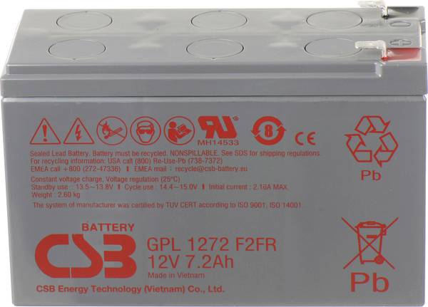 CSB Battery GPL 1272 GPL1272-F2FR Bleiakku 12 V 7.2 Ah Blei-Vlies (AGM) (B x H x T) 151 x 98 x 65 mm Flachstecker 6.35 mm Wartungsfrei, Geringe Selbstentladung