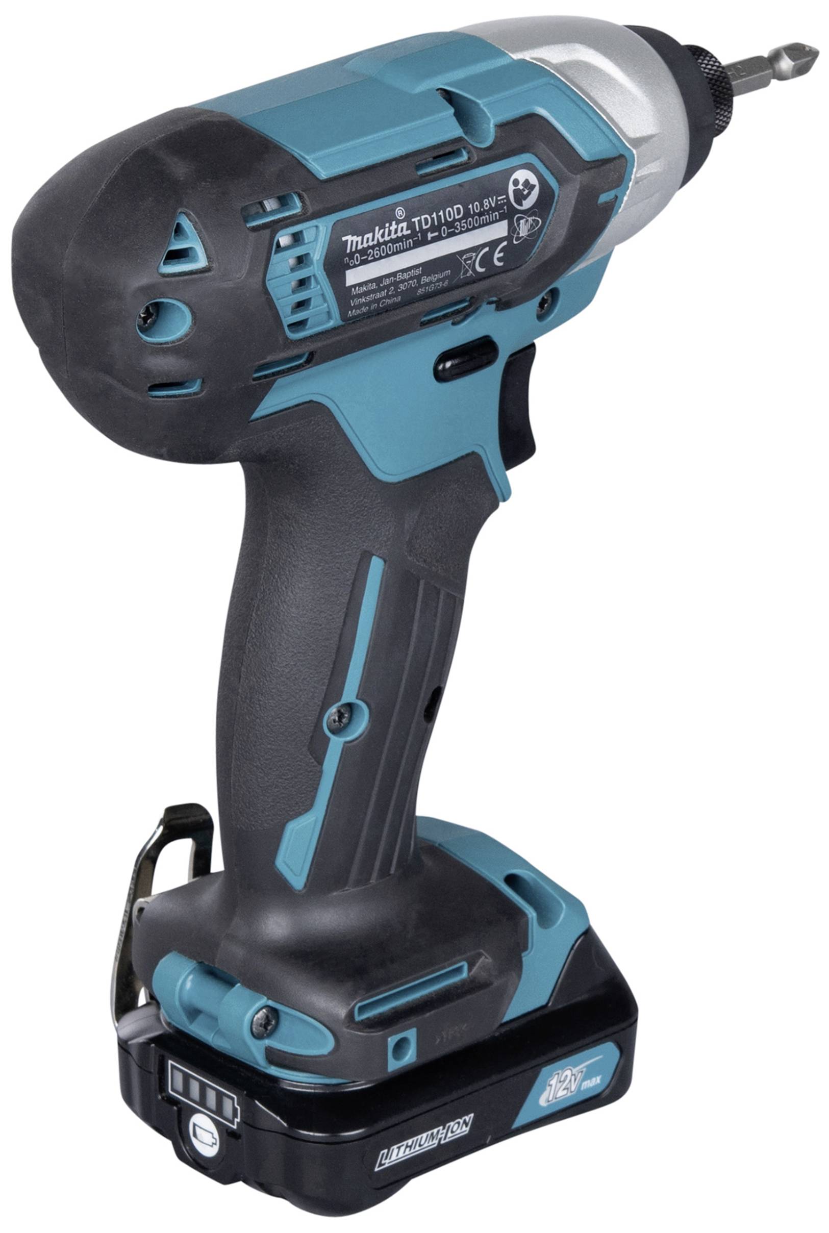 Ein blauer und schwarzer Akku-Schlagschrauber. Er hat einen ergonomischen Griff und ist für schnelles Schrauben und Befestigen geeignet.