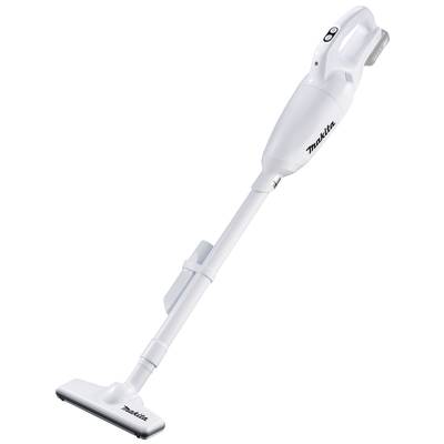 Ein kabelloser Handstaubsauger in Weiß mit einem schlanken, ergonomischen Design und einer Bodenbürste, ideal für schnelle Reinigungen.