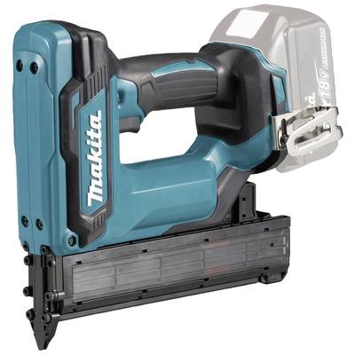 Ein kabelloser, blauer Nagler der Marke Makita, 18V, ohne Akku und Nägel, geeignet für Bauarbeiten und Heimwerkerprojekte.