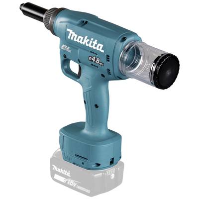 Kabelloses Akku-Nietgerät in Türkis mit ergonomischem Griff, Magazin und Fakirmutter. Ideal für den Einsatz in Werkstätten.