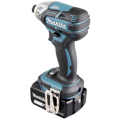 Kabelloser Makita-Akkuschlagschrauber in Schwarz und Blau, mit ergonomischem Griff und Lithium-Ionen-Akku für Bauarbeiten.
