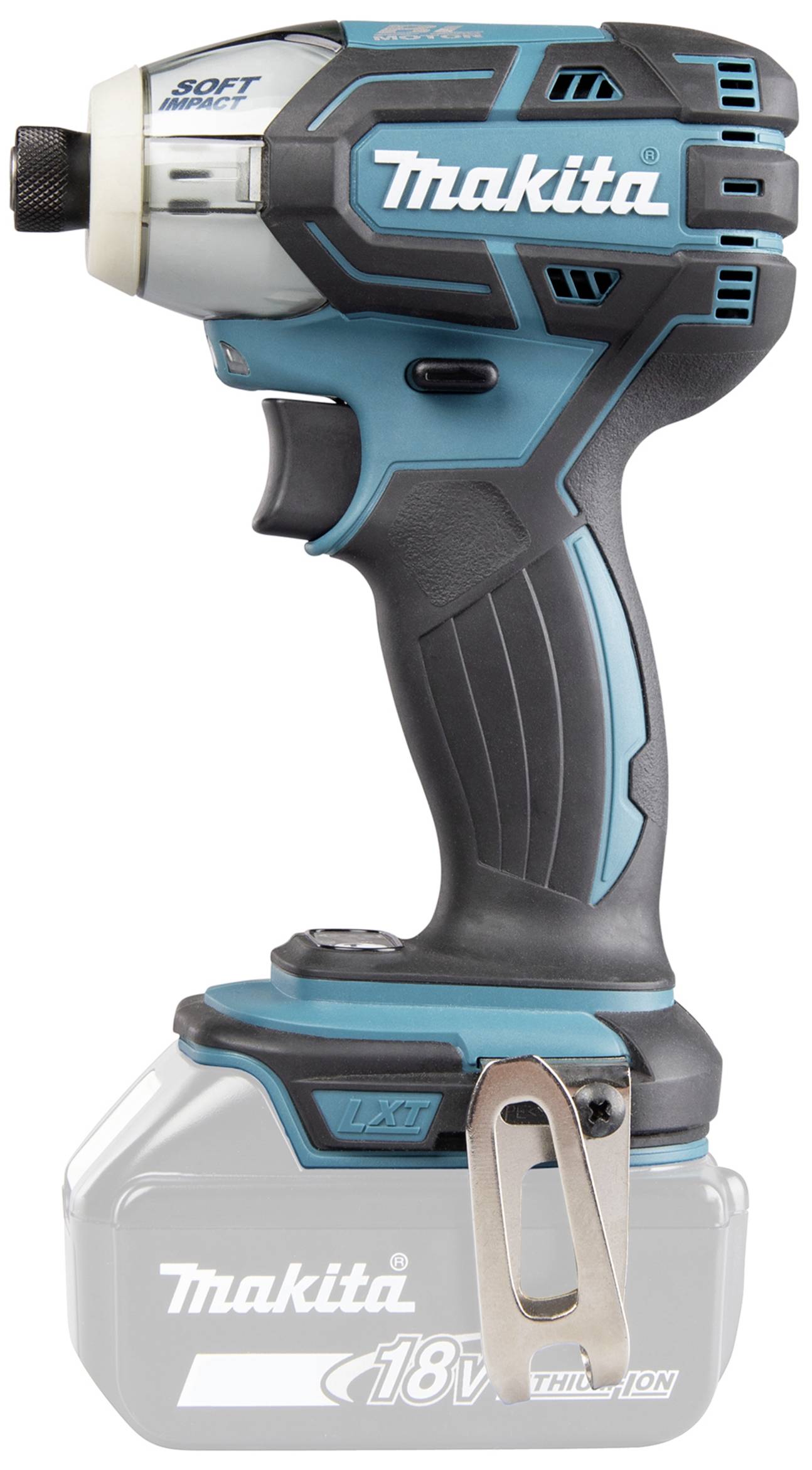 Kabelloser Makita 18V Schlagschrauber mit Soft Impact Technologie, ergonomischem Griff und blau-schwarzem Design.