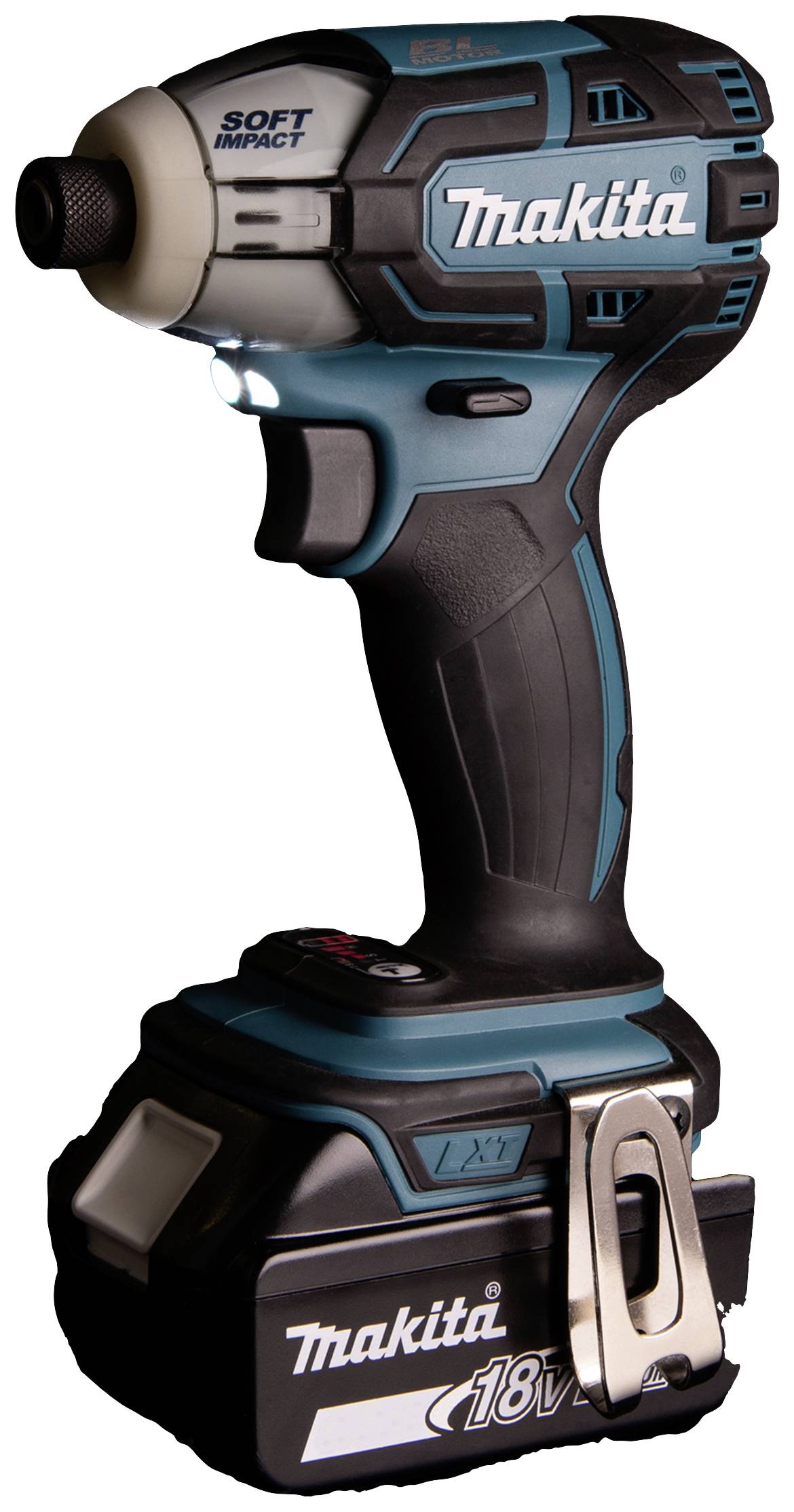 Akkuschrauber in Schwarz und Blau mit 18V-Batterie von Makita, geeignet für Heimwerker- und Bauarbeiten.