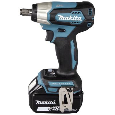 Akku-Schlagschrauber von Makita, schwarz-blau, mit ergonomischem Griff und 18V-Lithium-Ionen-Batterie.