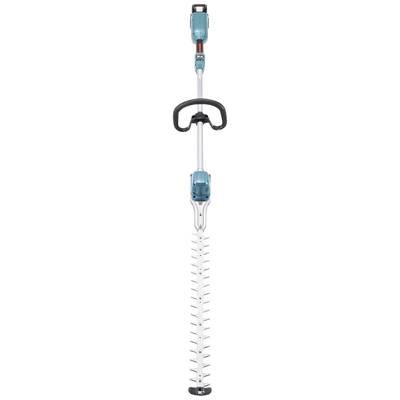 Elektrische Heckenschere mit langer Klinge und ergonomischem Griff. Geeignet für das Schneiden von hohen Hecken und Sträuchern.