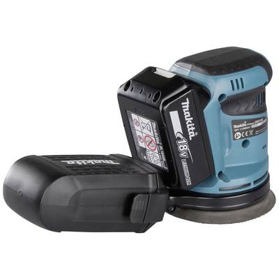Akkubetriebener blauer und schwarzer Schleifer der Marke Makita, 18 Volt.