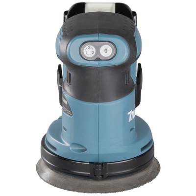 Eine blaue elektrische Schleifmaschine mit einem schwarzen Griff und einstellbarer Geschwindigkeitsanzeige, geeignet für Holzarbeiten.