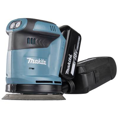 Akkubetriebener blauer und schwarzer Exzenterschleifer mit Markennamen, ideal für Holz- und Metallarbeiten.
