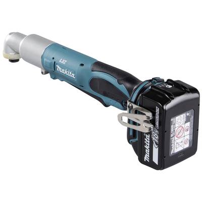 Ein akkubetriebener Winkelschlagschrauber von Makita, Modell LXT. Er ist kabellos mit einer 18V Batterie versehen.