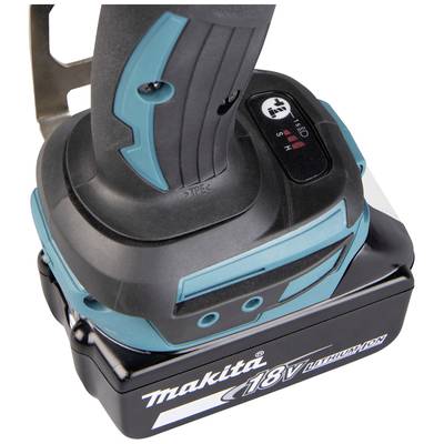 Akkuschrauber mit 18V Lithium-Ionen-Batterie von Makita; ergonomischer Griff und Ladeanzeige sichtbar. Geeignet für Heimwerkerarbeiten.
