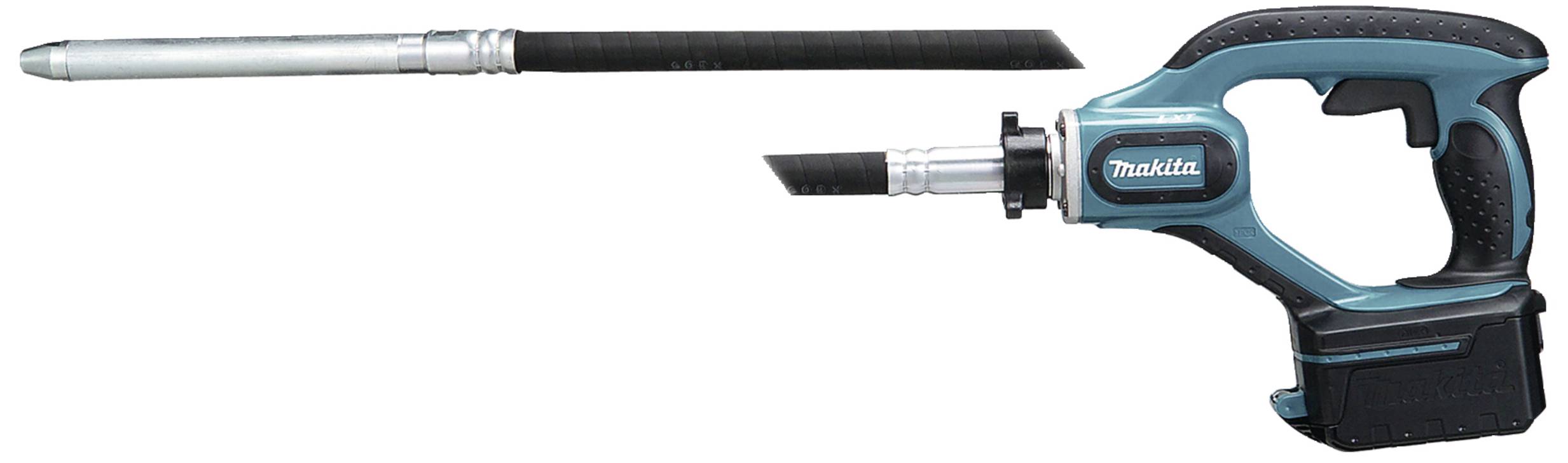 Werkzeugabbildung: Ein kabelloser Makita-Druckluft-Bohrschrauber mit herausragendem schwarzen Griff und türkisfarbenem Gehäuse.