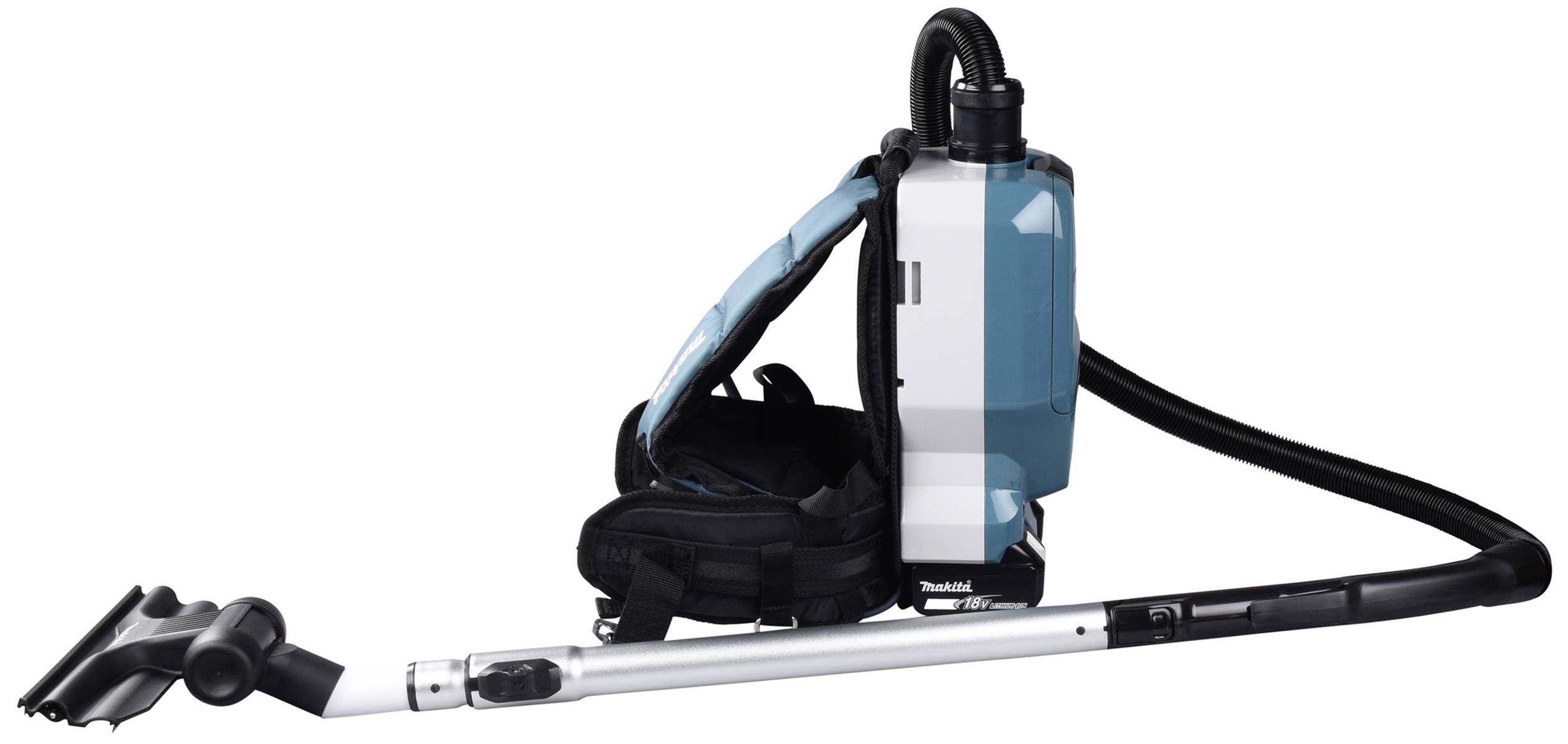 Rucksacksauger mit langem Saugrohr, geeignet für mobiles und flexibles Staubsaugen.