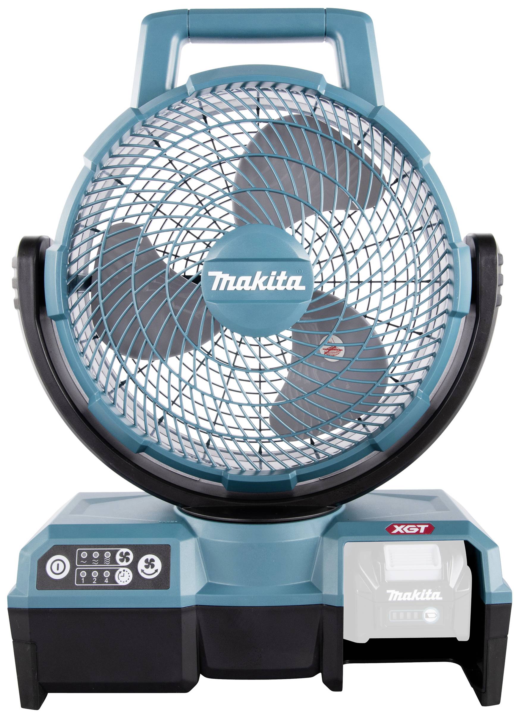 'Makita Ventilator XGT; tragbarer, wiederaufladbarer Ventilator mit drei Geschwindigkeitsstufen. Ideal für Baustellen.'