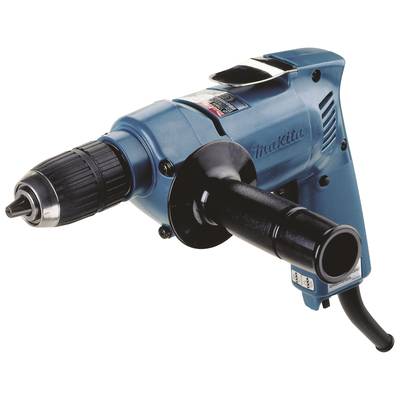 Elektrische Bohrmaschine in Blau mit schwarzem Griff und Bohrfutter, geeignet für Heimwerkerarbeiten.