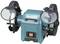 Schleifmaschine der Marke Makita, Modell GB602, in Blau, mit zwei Schleifscheiben und transparenten Schutzabdeckungen.