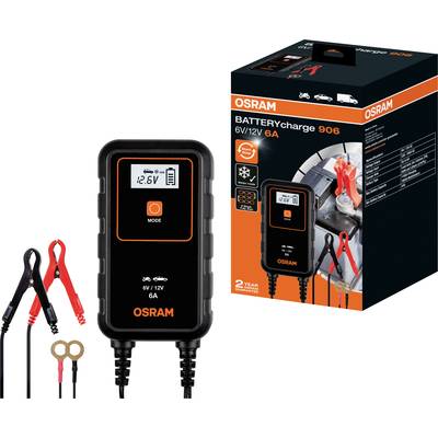 Batterieladegerät OSRAM BATTERYcharge 906, 6V/12V 6A, mit Display. Geeignet für Autos und Motorräder. Verpackung und Klemmen inklusive.