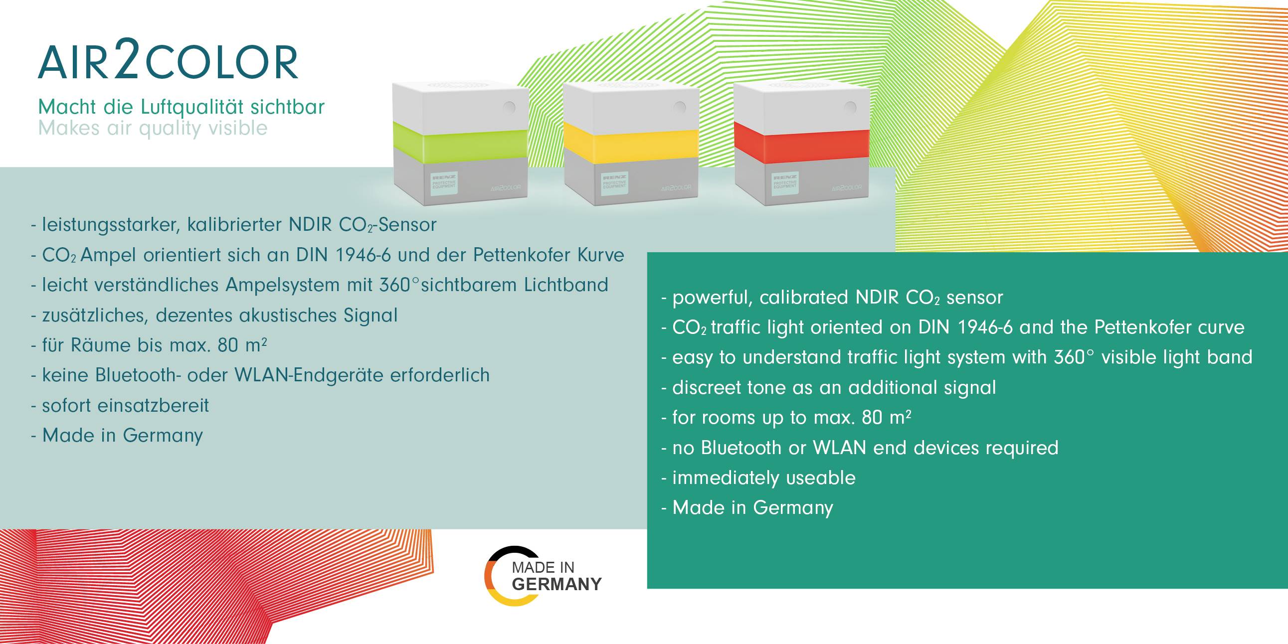 RENZ Air2colour Luftgütesensor netzbetrieben detektiert Kohlendioxid-2